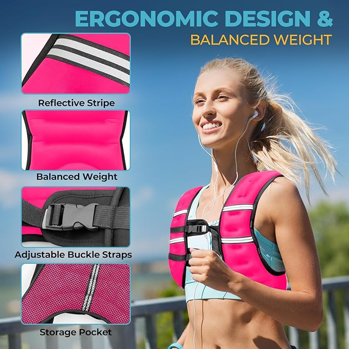 Weighted Vest, 12lb/16lb/20lb Weight Vest with Reflective Stripes for Men Women, Two Adjustment Straps for Workout, Strength Training, Running, Fitness, Muscle Building, Weight Loss