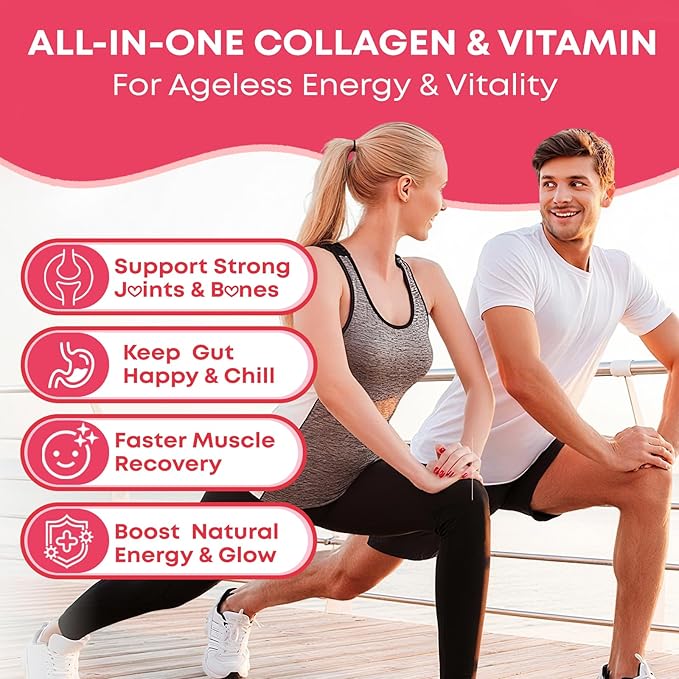 Sugar Free Collagen Gummies for Women & Men | Hydrolyzed Collagen Peptides for Hair, Skin & Nails | Multi Collagen Protein Type I, II, III, V, X with Biotin & Vitamin C | Strawberry Flavor, 60 Count