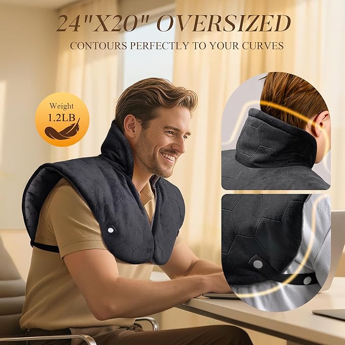 UTK 30s Fast Heating Pad for Neck and Shoulders and Back, 6X Deeper Penetrate, Far Infrared Heated Wrap for Neck and Shoulders Pain Relief, Auto Shut Off, Memory Function, Gifts for Birthday 24"X20"