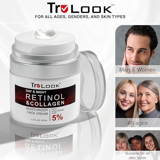 Retinol and Collagen Moisturizer Face Cream with Hyaluronic acid, Day and Night 1.7 Fl Oz