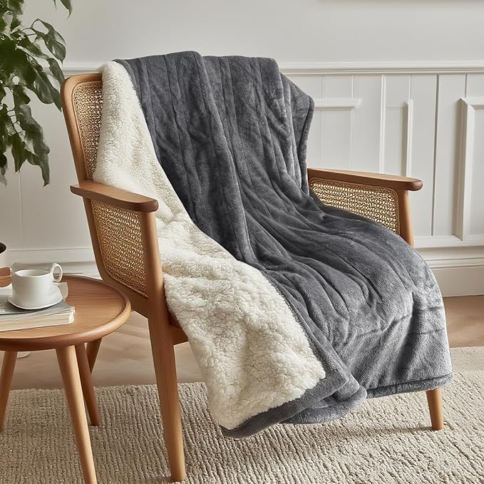 Heated Blanket Throw 50x60, Extra Plush 220GSM Flannel & Sherpa with Child Lock | 6-Level Smart Adaptive Heat & 8Hr Timer | ETL Certified Electric Blanket for Full Body Comfort
