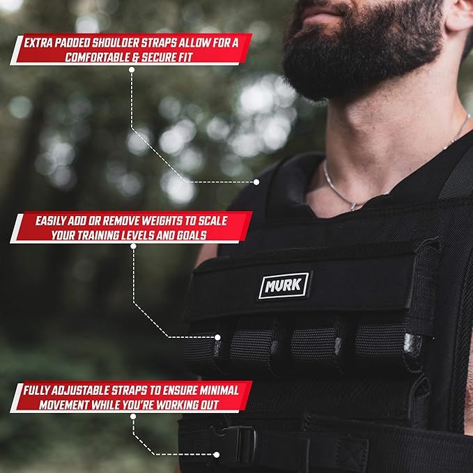 MVRK Weighted Vest Men 15lbs | 25lbs | 35lbs | 45lbs | 65lbs | 80lbs | 100lbs - Weighted Workout Vest With Removable Iron Weights, Heavy Duty Weighted Exercise Vest For Functional Training & Calisthenics - Weight Vest for Men