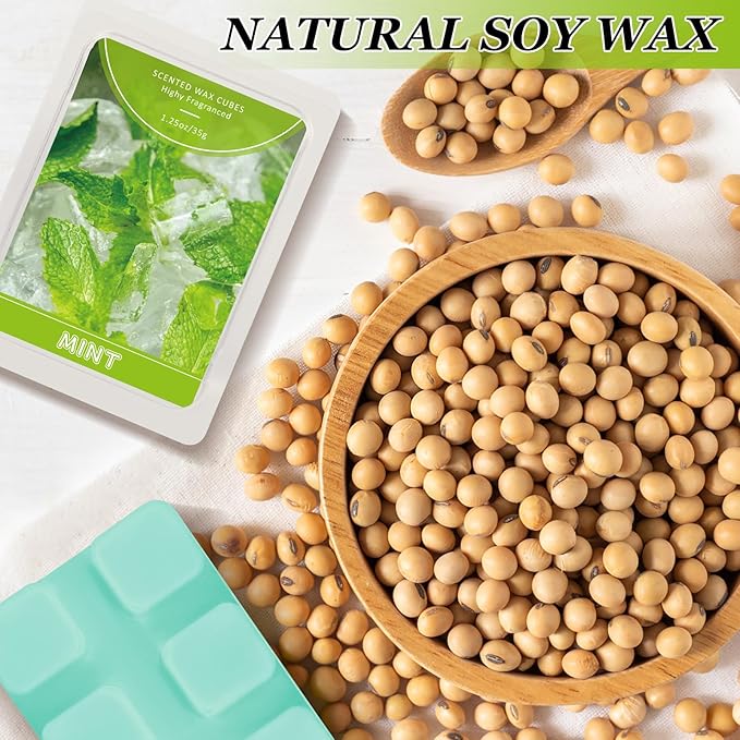 STRN Wax Melts Soy Wax Cubes 4 Pack Mint Scented, Long-Lasting Fragrance Scented Wax Cubes for Warmers Natural Soy Wax Cubes Candle Wax Melts (4 x 1.25oz)