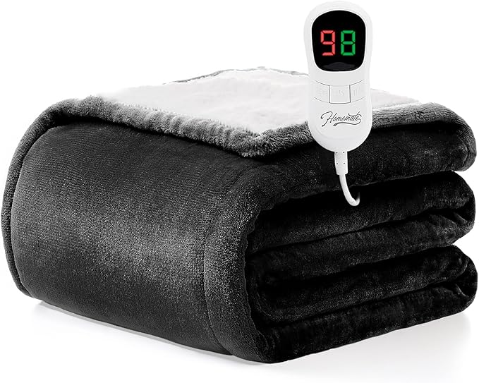 Homemate Electric Heated Blanket Twin Size - 62"x84" Heating Blanket Twin Size 1/2/4/6/8 Hours Auto-Off 10 Heat Level Over-Heat Protection Flannel Sherpa ETL Certification