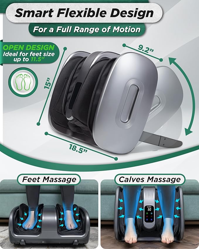 Lunix LX20 Foot Massager for Pain Relief and Circulation, Foot and Calf Shiatsu Massager for Plantar Fasciitis and Neuropathy with Heat, Ankle Therapy Device