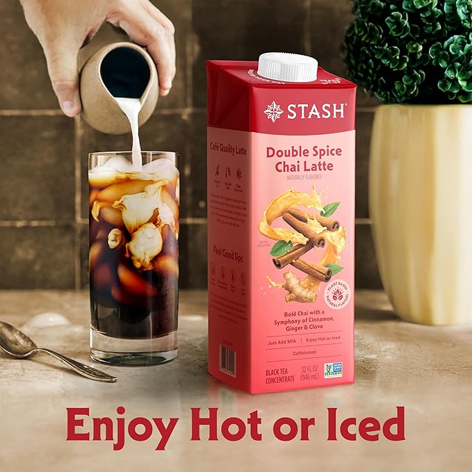 STASH Double Spice Chai Latte - Dairy Free Plant Based Tea Concentrate - Caffeinated - 32 fl oz, 5 Servings