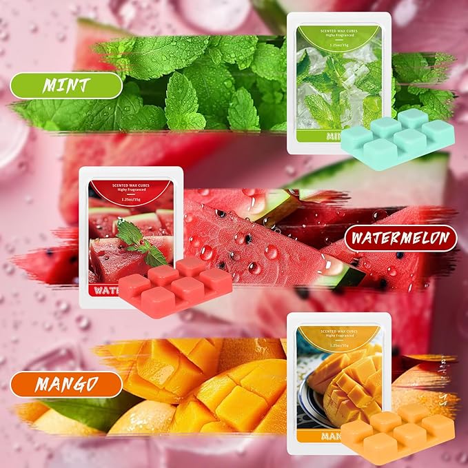 SCENTORINI Wax Melts, 6 Pack Scented Wax Cubes,Wax Melts Strong Scent, Soy Wax for Wax Warmer - Mint, Watermelon, Strawberry, Mango, Passion Fruit, Pineapple