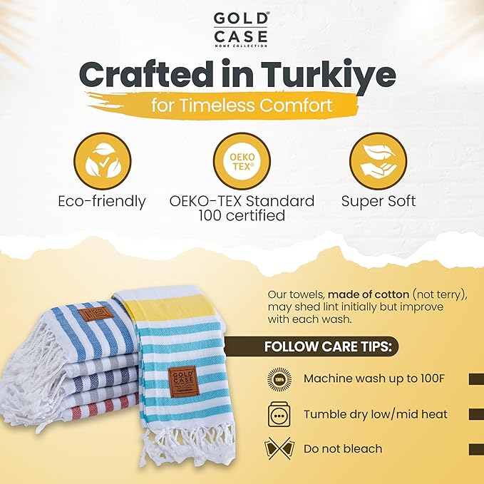 Gold CASE Turkish Hand Towels for Bathroom Set of 6 – 20 x 40'' – 100% Cotton Bathroom Hand Towels – OLYMPOS Towel for Spa, Face, Tea & Dishcloth – Decorative Cloth – Multi 2