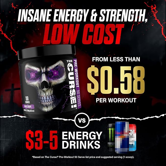 JNX SPORTS The Curse! Pre Workout Powder for Men & Women, Caffeine, Beta-Alanine, Creatine, L-Citrulline, 50 Servings, Dark Grape Flavor – Boost Energy, Strength & Focus