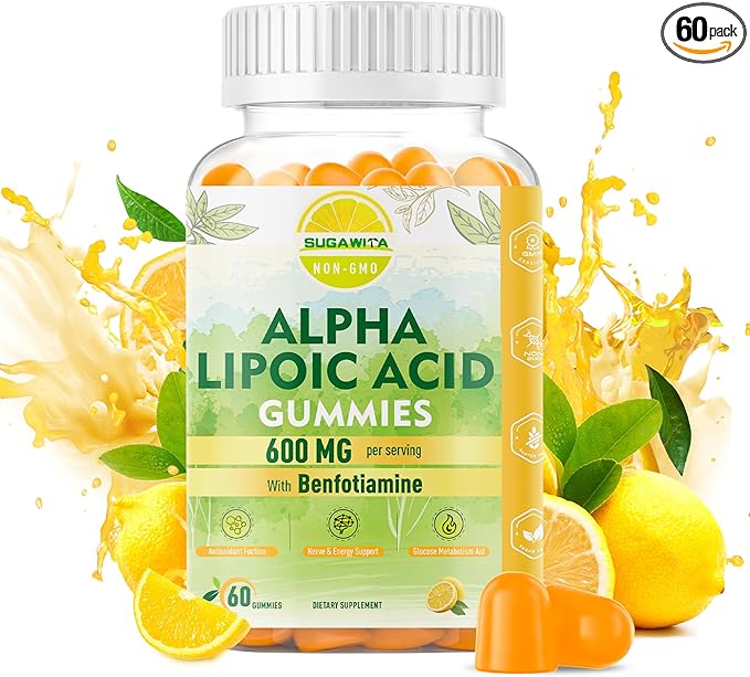 Pure R-Alpha Lipoic Acid 600mg with Benfotiamine for Nerve Support, Antioxidant Support, ALA Supplement Alpha Lipoic Acid Gummies - Vegan, Sugar-Free, 60 Counts