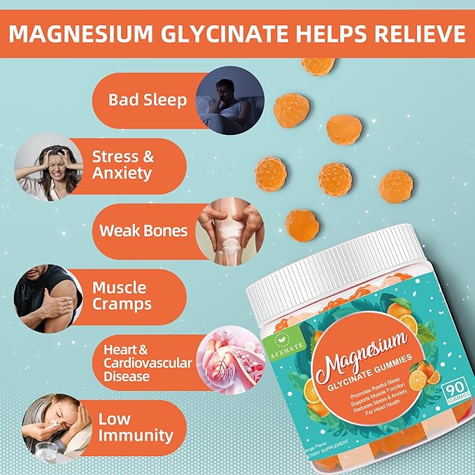 Magnesium Glycinate Gummies 400 mg - Sugar Free Magnesium Supplement for Adults with Glycinate & Malate, L-Theanine, Ashwagandha, Zinc, Vitamin B6 & D3, Supports Relaxation & Sleep Orange Flavor