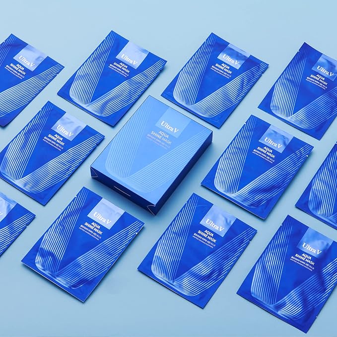 Ultra V Idebenone Anti Aging Facial Mask Sheet – Antioxidant, Deep Moisturizing – Hypoallergenic Tencel Sheet - Aqua Shine Mask 10 Sheets
