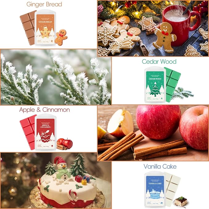 SCENTORINI Christmas Wax Melts, Scented Wax Melts, Wax Melts for Candle Making, Cedar Wood, Ginger Bread, Vanilla Cake, Apple & Cinnamon, 8 x2.5 oz