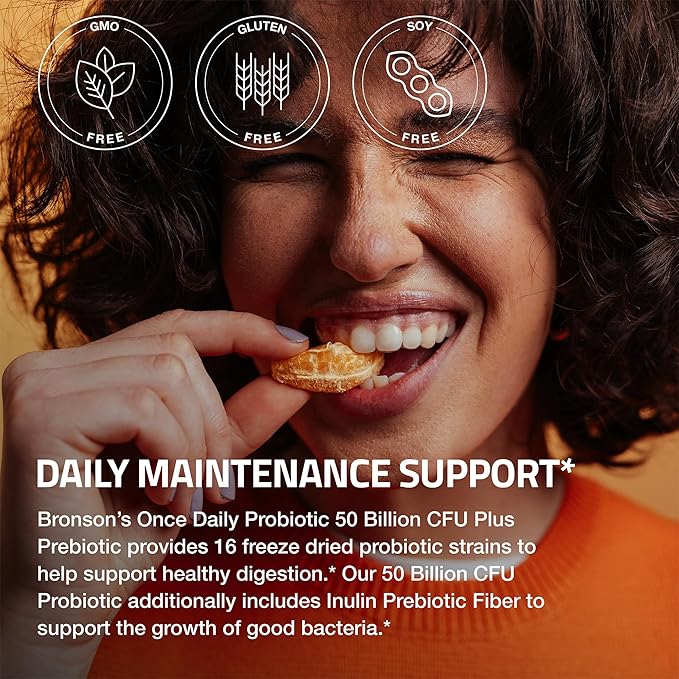 Bronson Once Daily Probiotic 50 Billion CFU Plus Prebiotic Daily Maintenance Formula One Capsule Per Day Non-GMO, 30 Vegetarian Capsules