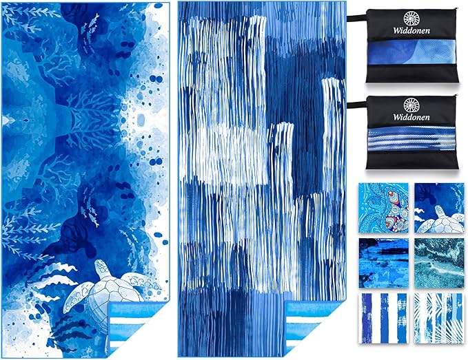 2 Pack Lightweight Thin Microfiber Beach Towel Sand Free Quick Dry Absorbent Compact Soft Pool Swim Travel Towels Extra Large Oversized Beach Accessories packable Essentials Stuff Gifts for Adult