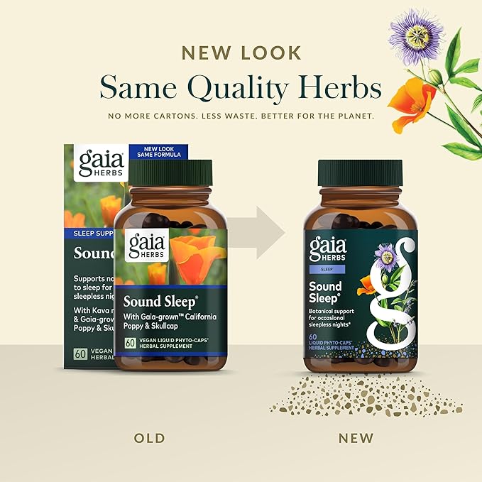 Gaia Herbs Sound Sleep - Natural Sleep Support to Promote Calm & Relaxation - with Valerian Root, Passionflower & More - 60 Vegan Liquid Phyto-Capsules (20-Day Supply)