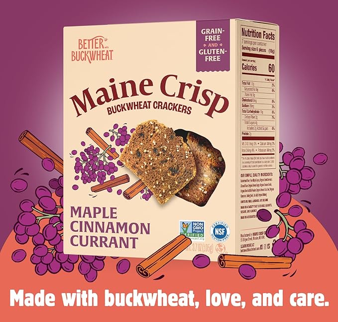 Maine Crisp Maple Cinnamon Currant Crisps, 4 Pack, Gluten-Free Crackers - Grain-Free, Non-GMO - Sweet Snacks, for Cheese Boards, Salad Toppings & Jams