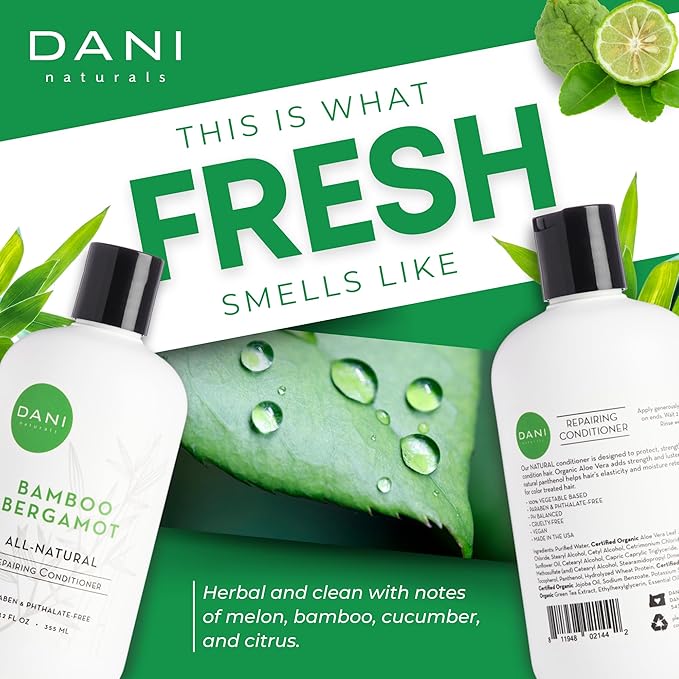 DANI Naturals Conditioner – Bamboo Bergamot, Ultra-Hydrating & Nourishing for Dry & Curly Hair, Strengthens, Restores, Controls Frizz, Vegan & Color-Safe, 12 oz