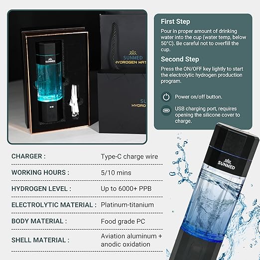 Hydrogen Water Bottle Generator | Up to 6000+ PPB Molecular Hydrogen, Alkaline Water Pitcher | OLED Display, Rechargeable, Portable, High-Pressure Safe Design