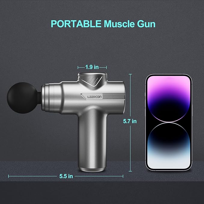 Mini Massage Gun, Deep Tissue Relief, 6 Speeds, 4 Heads, Portable for Travel, Office & Home, Gift for Men & Women (Gray)