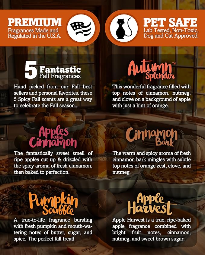 Shortie's Candle Company Fall Spice Wax Melts Variety 5 Pack - Formula 117-5 Highly Scented 3 Oz. Bars - Made with Natural & Essential Oils - Fall Warmer Wax Cubes