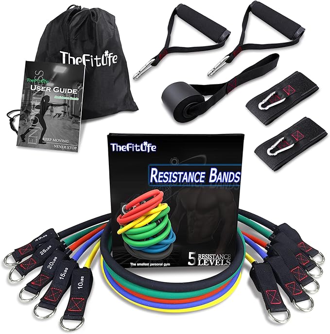 TheFitLife Resistance Bands with Handles - Designed for American Body Types, Exercise Workout Tubes for Men, Women, Includes Large Handles, Ankle Straps, Door Anchor, Fitness Levels