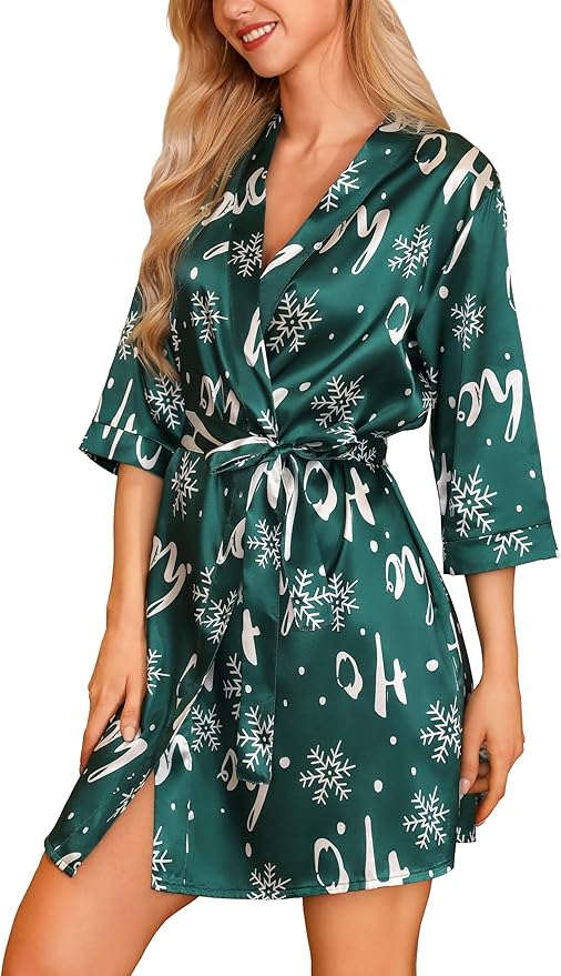 Samring Women's Bride Bridesmaids Robe Short Satin Kimono Robes for Wedding & Bridal Party Silk Bathrobes for Women
