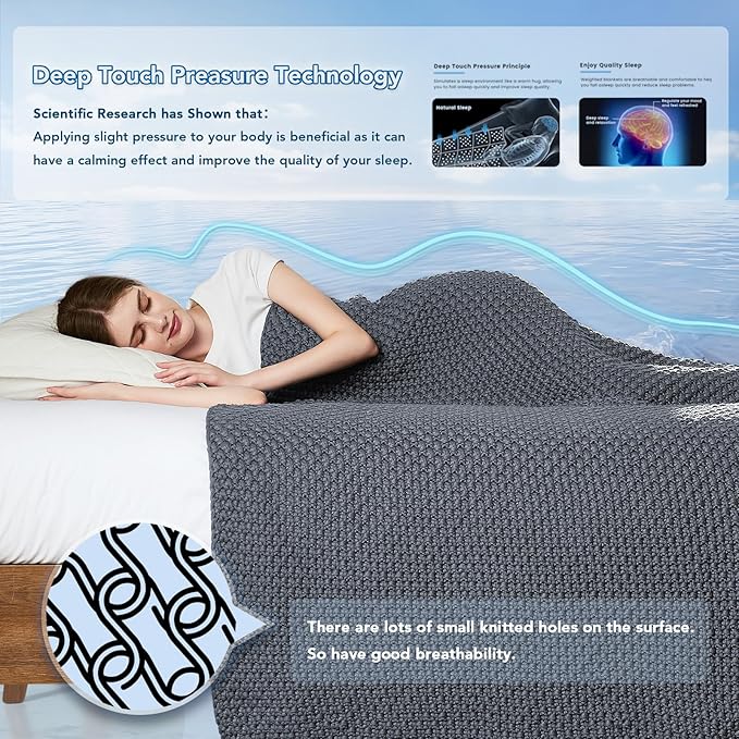 Topcee Knitted Weighted Blanket - 48"x72" 15lbs Cooling Chunky Knit Heavy Blanket for Adults Cable Yarn Knit Decorative No Beads Soft, Cozy and Cooling Weighted Throw Blankets Machine Washable