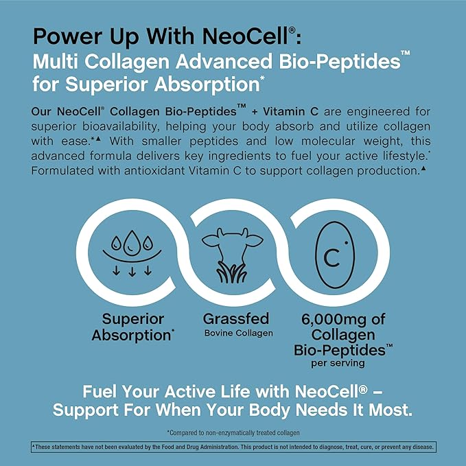 NeoCell Grass Fed Collagen Peptides | 400 Caplets | Types I & III Bio-Peptides | with Vitamin C | Superior Absorption Formula | for Women and Men