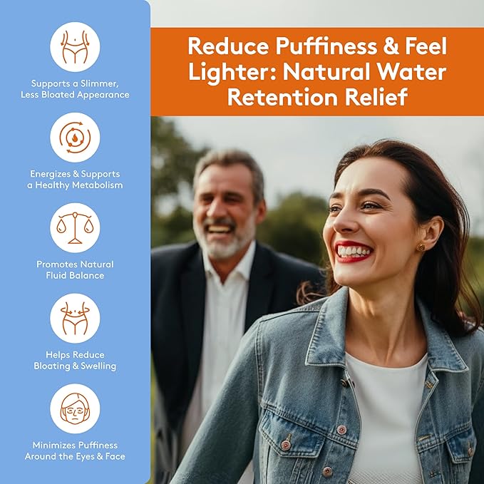 Youth & Tonic Natural Water Weight Away – Herbal Diuretic Pills for Bloating, Water Retention & Swelling Support for Women & Men – 60 Caps with Dandelion, Potassium, Green Tea & Apple Cider Vinegar