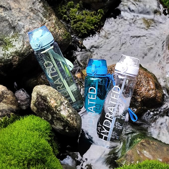 GOPPUS Clear Water Bottle With Straw 32oz Clear Sports Water Bottles Motivational with Time Marker Tritan BPA Free Plastic Clea Water Bottle Wide Mouth for Gym Travel Home School Office