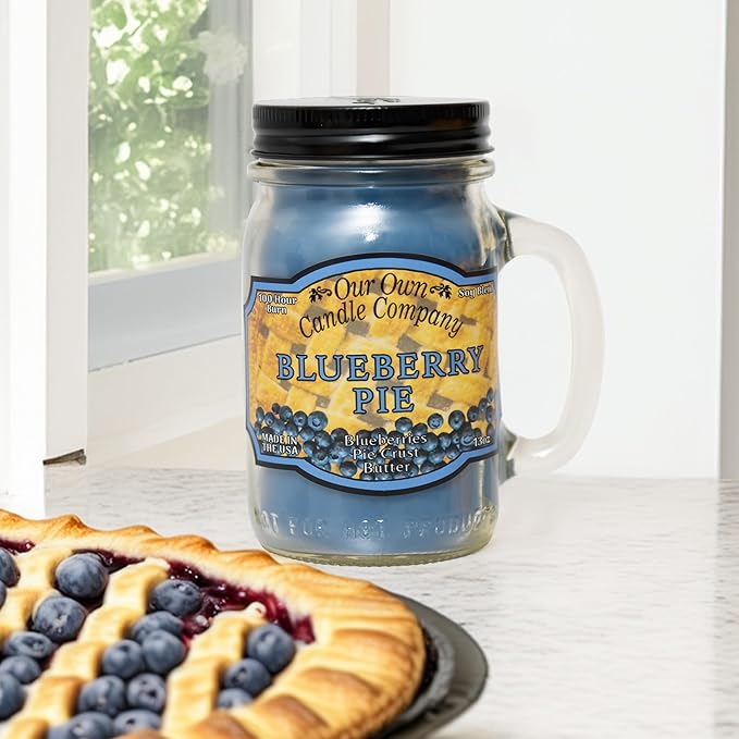 Our Own Candle Company, Blueberry Pie Scented Mason Jar Candle, 100 Hour Burn Time, 13 Ounces