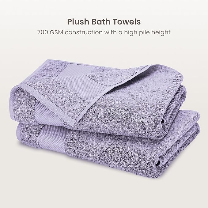 BIOWEAVES 100% Organic Cotton 700 GSM Plush Luxury Bath Towels for Bathroom 30" x 58" GOTS Certified - Lavender, Pack of 2