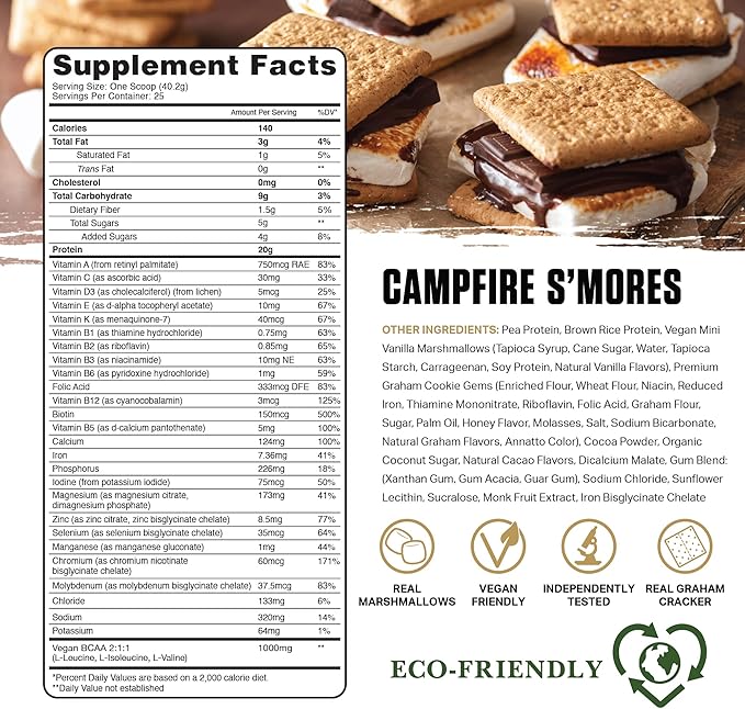 Ambrosia Planta - Premium Plant-Based Protein | Vegan & Keto Friendly | Gourmet Flavors with No Bloating or Stomach Upset | Gluten & Soy Free | No Added Sugar | 25 Servings | Campfire Smores