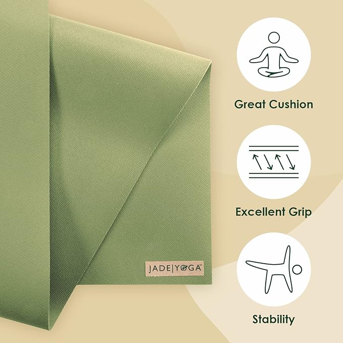 JadeYoga Harmony Yoga Mat - Durable & Thick Gym Fitness Mat, Non-Slip Natural Rubber Yoga Mat - Home Exercise & Stretching Mat, Workout Mat - Yoga, Pilates & Meditation for Women & Men