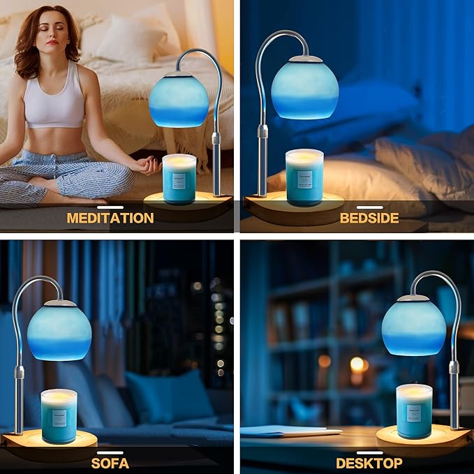 Candle Warmer Lamp with Timer 2H/4H/8H, Adjustable Height, Dimmable Candle Lamp with 2 Bulbs, Wax Melt Warmer for Jar Candles, House Warming, Home Decor, Birthday Gifts for Women, Mom(Ocean)