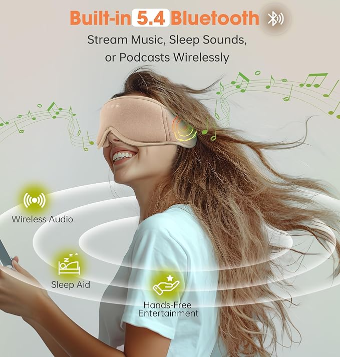 Sleep Mask with Headphones Bluetooth 5.4๏ผLC-dolida 2025 New 3D Bluetooth Sleep Mask Headphones with Soft Bamboo Cotton for Side Sleepers Women Men, Sustainable Luxury for Better Sleep