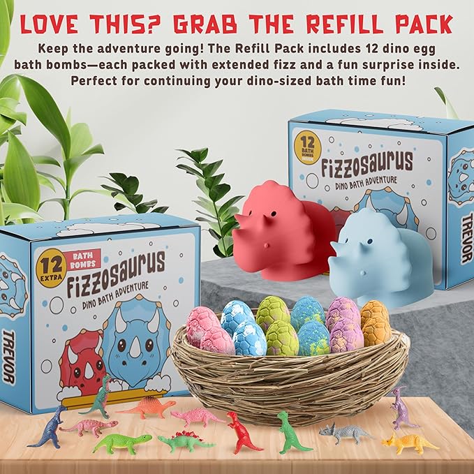 All Natural Bath Bombs for Kids with Surprise Toys Inside with Child Safe Dino Diffusers- 12 Pack Organic Dinosaur Bath Bombs with Toys Inside - Dino Bath Bomb for Kids