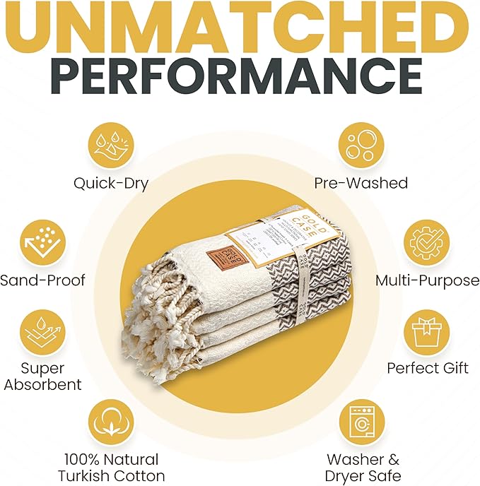 Gold CASE Turkish Hand Towels for Bathroom Set of 4–20x40''–100% Cotton Bathroom Hand Towels – Zeus Towel for Spa, Face, Tea & Dishcloth – Decorative Cloth – Brown
