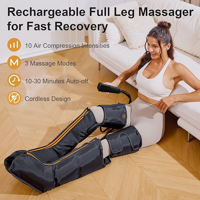 QUINEAR Advanced Cordless Full Leg Air Compression Massage, Leg and Foot Massager with Wireless Remote, Foot Calf & Thigh Massager for Swollen Legs, Rechargeable & Portable for All-Day Relief