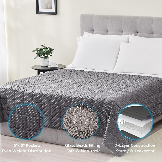 L'AGRATY Weighted Blanket - 40"x60" 7lbs Minky Dots Heavy Blanket with Glass Beads Soft Breathable for All-Season Summer Fall Winter Thick Comfort for Sleeping