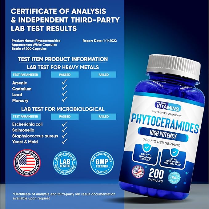 We Like Vitamins Phytoceramides 700mg - 200 Capsules All Natural Wheat Free and Plant Based - Phytoceramide Supplement - Skin Supplement for Women - Ceramides for Skin Hydration, Repair, Rejuvenation