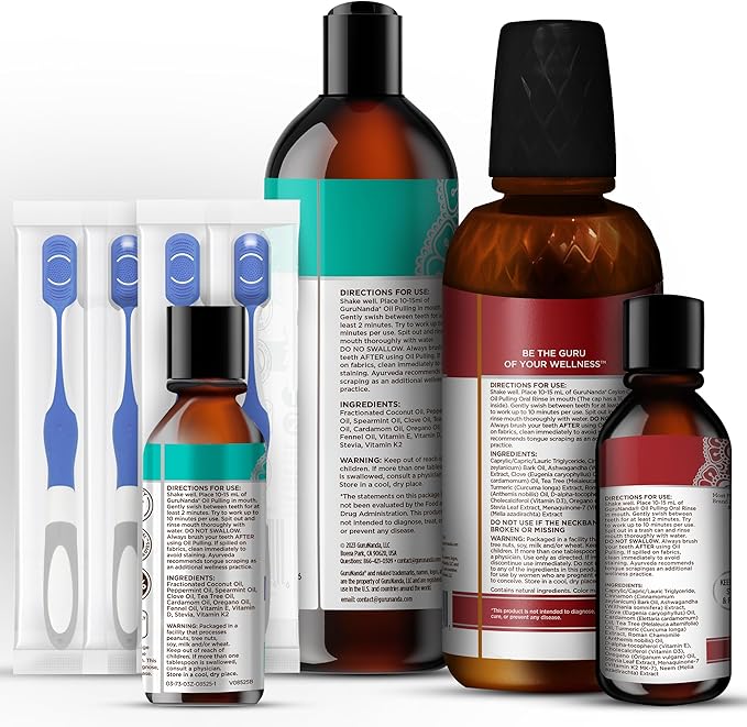 GuruNanda Ultimate Happy Gums Duo, with Alcohol & Flouride-Free Cocomint & Ashwagandha Oil Pulling, Ayurvedic Oral Care for Happy Gums & Fresher Breath