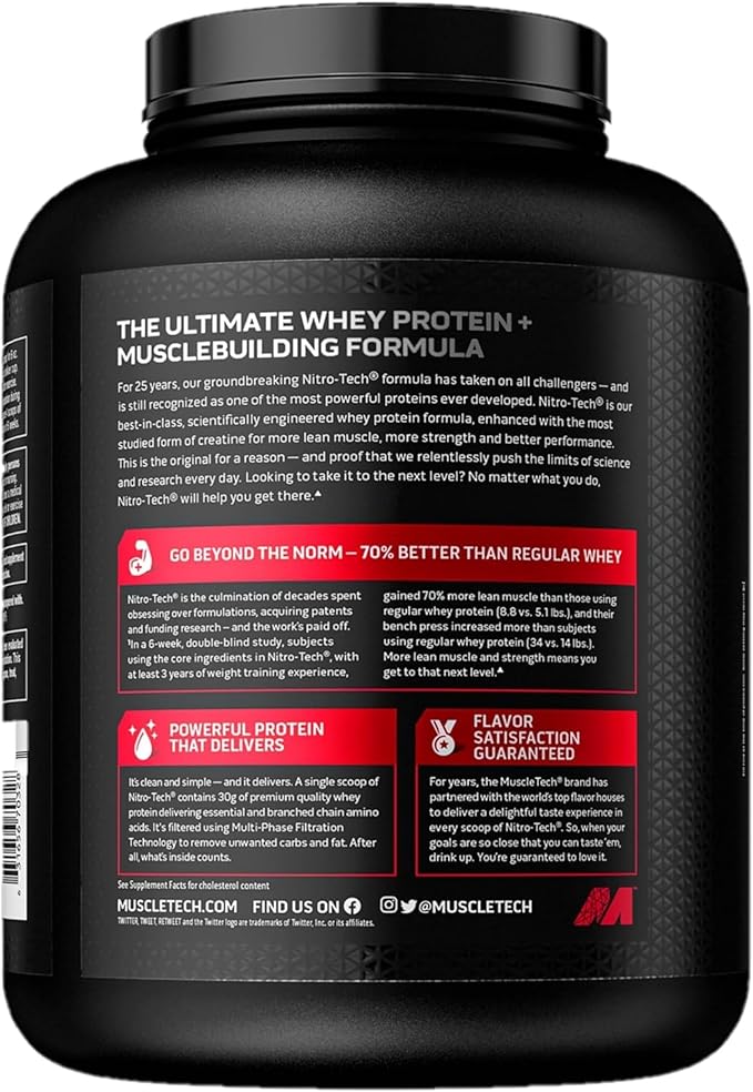 Muscletech Whey Protein Powder (Cookies & Cream, 5LB) - Nitro-Tech Whey Protein Isolate Smoothie Mix for Lean Muscle & Recovery - 24g of Whey Gold Protein for Women & Men - Packaging May Vary