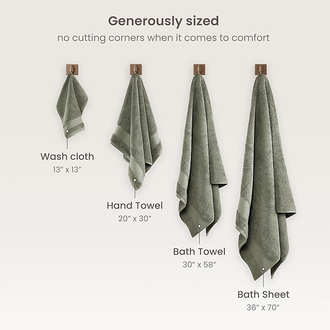 BIOWEAVES 100% Organic Cotton Bath Sheet Set of 2 | Soft Oversized Bath Towels | 700 GSM Premium Bath Towel Sheet Set GOTS Certified - Sage