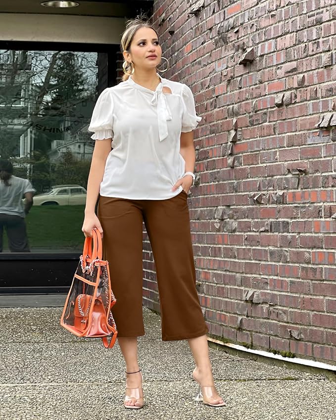 Promover Capri Pants for Women Wide Leg Yoga Cropped Pants with Pockets Loose Casual Summer Pants