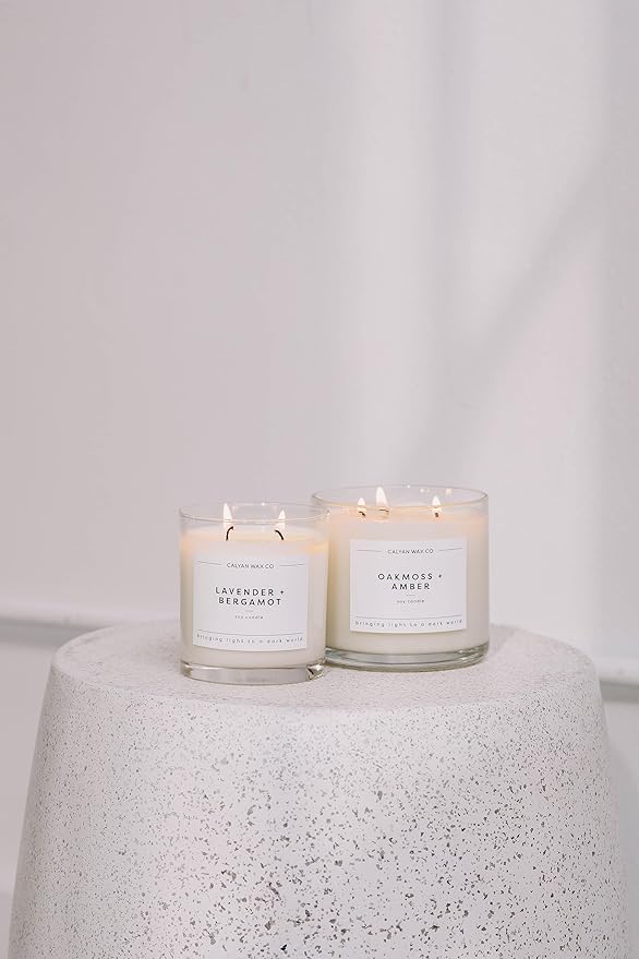 Calyan Wax Co. 3 Wick Candle, Lavender + Bergamot Scented Candle, 43 Hour Burn Time, 3 Wick Soy Candles, Non Toxic & Vegan Soy Wax, Glass Jar Scented Candles, 14.9oz