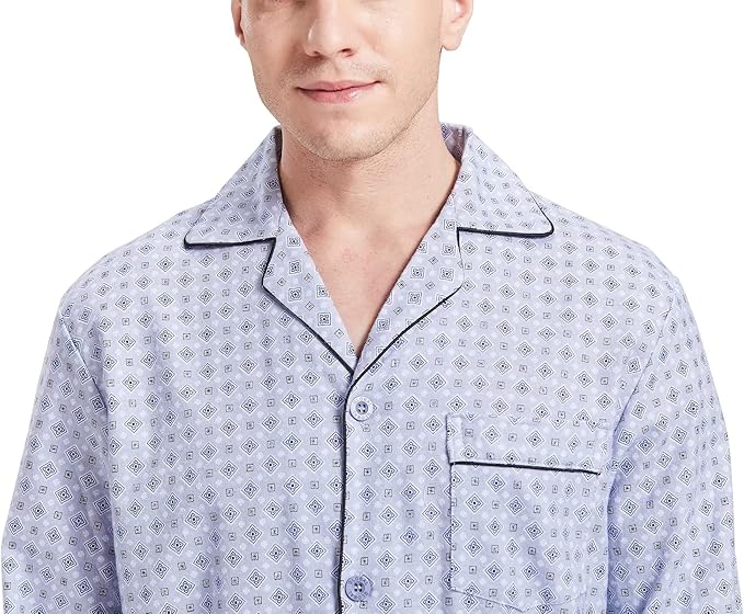 GLOBAL Men's Pajamas Sets 100% Cotton Flannel Sleepwear Long-Sleeve top & Bottom