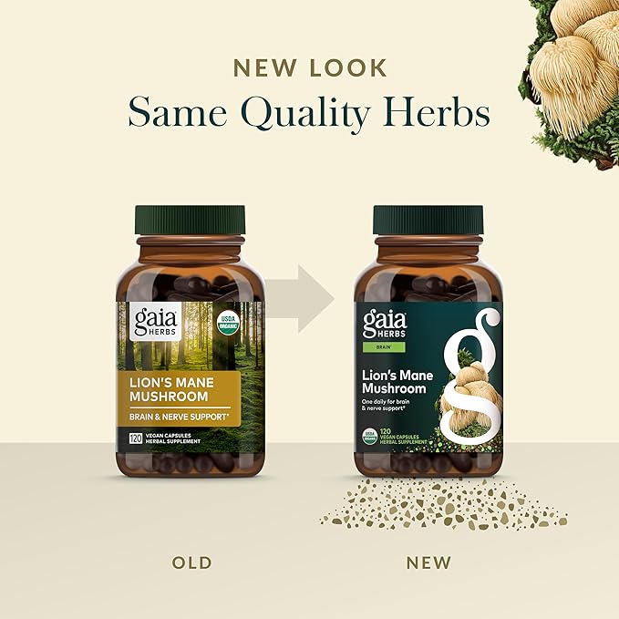 Gaia Herbs Lion’s Mane Mushroom - Brain & Nerve Health Support - 120 Vegan Capsules