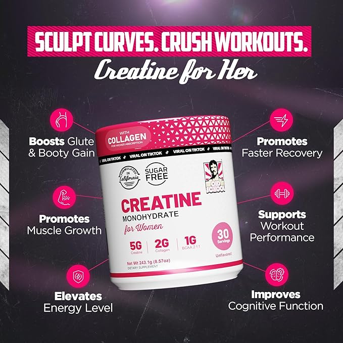 Old School Labs Women's Post-Workout Creatine Powder ∣ 5000mg Creatine, 2000mg Collagen, BCAA 2:1:1 ∣ Optimized for Fast Muscle Recovery, Lean Muscle Growth & Stamina ∣ 30 Servings